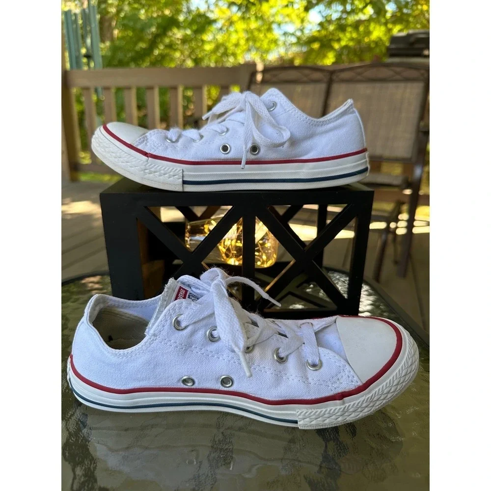 Converse All Star White Canvas Sneakers Low Top‎ Youth Shoes Size 3